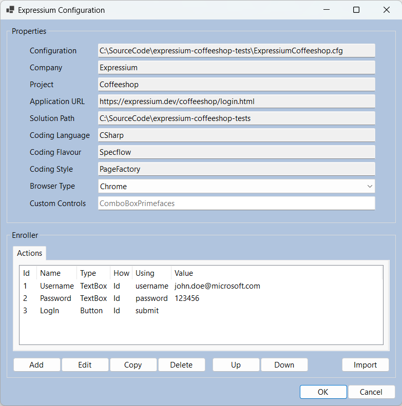 Configuration Dialog